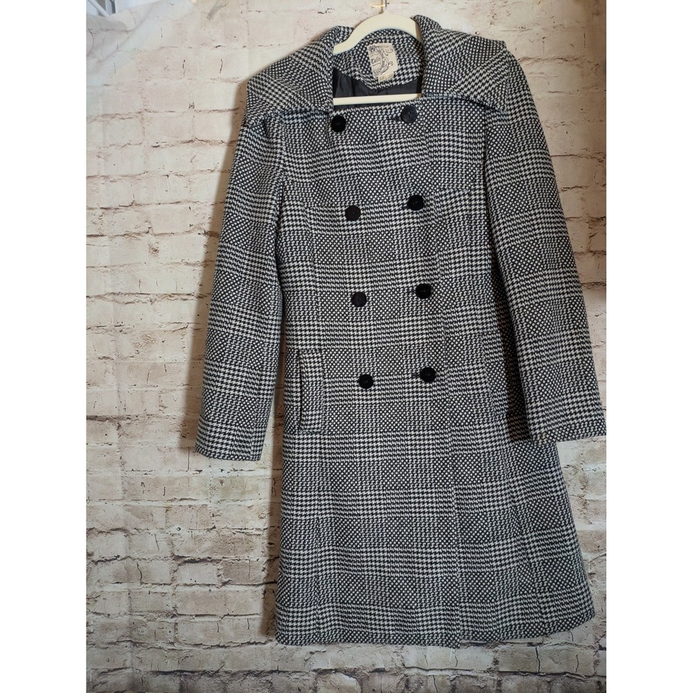 Anthropologie Tulle Houndstooth Coat Double Breasted Medium Wool Blend Long